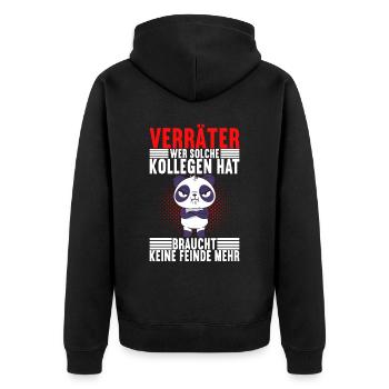 Abschiedsgeschenk Jobwechsel Kollege - Unisex Premium Bio Zip Hoodie - Schwarz - Hinten - Nico (187cm)