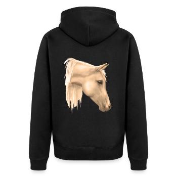 Pferdemotiv - Unisex Premium Bio Zip Hoodie - Schwarz - Hinten - Nico (187cm)