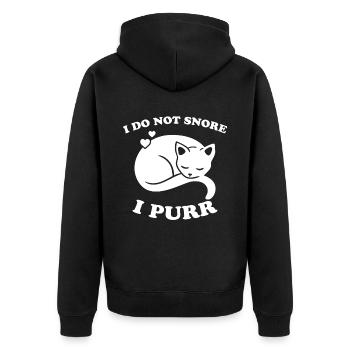 Purring Snoring Funny Saying Cat Gift - Unisex Premium Organic Zip Hoodie - black - Back - Nico (187cm)