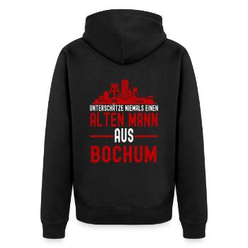 Bochum - Unisex Premium Bio Zip Hoodie - Schwarz - Hinten - Nico (187cm)