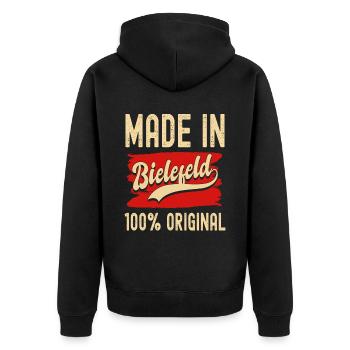 Bielefeld - Unisex Premium Bio Zip Hoodie - Schwarz - Hinten - Nico (187cm)