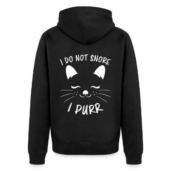 Purring Snoring Funny Saying Cat Gift - Unisex Premium Organic Zip Hoodie - black - Back - Nico (187cm)