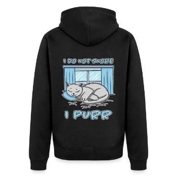 Purring Snoring Funny Saying Cat Gift - Unisex Premium Organic Zip Hoodie - black - Back - Nico (187cm)