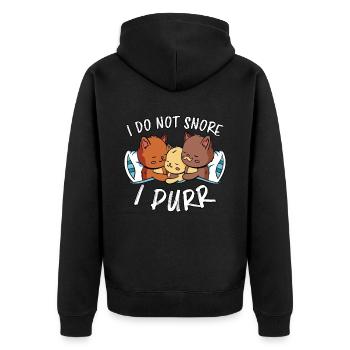 Purring Snoring Funny Saying Cat Gift - Unisex Premium Organic Zip Hoodie - black - Back - Nico (187cm)