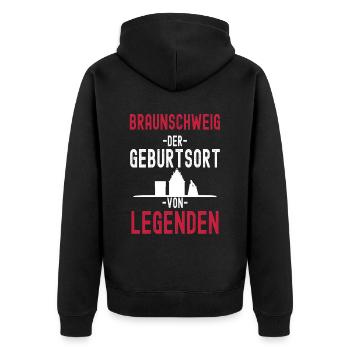 Braunschweig - Unisex Premium Bio Zip Hoodie - Schwarz - Hinten - Nico (187cm)
