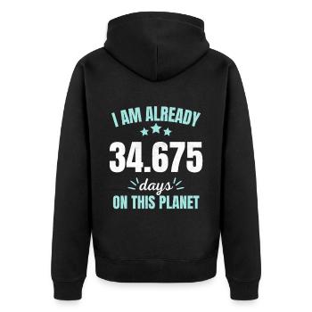 Déjà 34675 jours sur cette planète 95e anniversaire - Veste à capuche bio Premium Unisexe - noir - Dos - Nico (187cm)
