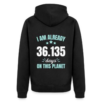 Déjà 36135 jours sur cette planète 99e anniversaire - Veste à capuche bio Premium Unisexe - noir - Dos - Nico (187cm)