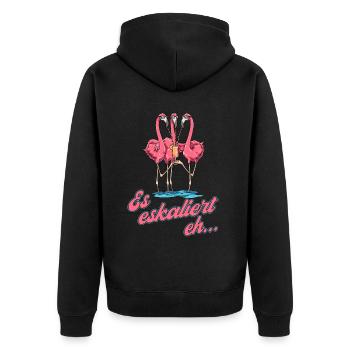 Es eskaliert eh… - Unisex Premium Bio Zip Hoodie - Schwarz - Hinten - Nico (187cm)