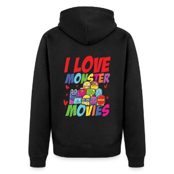 I Love Monster Movies - Unisex Premium Bio Zip Hoodie - Schwarz - Hinten - Nico (187cm)
