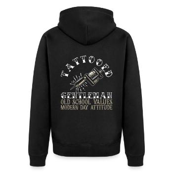 Tattooed Gentleman Moderne Einstellung Tattoo - Unisex Premium Bio Zip Hoodie - Schwarz - Hinten - Nico (187cm)