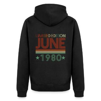 42ème anniversaire Juin né 1980 Idée cadeau - Veste à capuche bio Premium Unisexe - noir - Dos - Nico (187cm)
