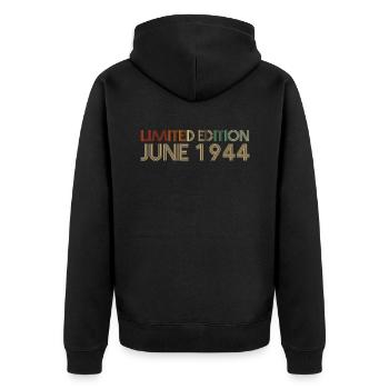 78. Geburtstag Juni Jahrgang 1944 Geschenkidee - Unisex Premium Bio Zip Hoodie - Schwarz - Hinten - Nico (187cm)