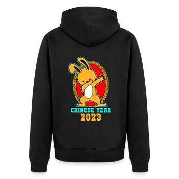 Chinese Year 2023 Rabbit Dabbing - Unisex Premium Organic Zip Hoodie - black - Back - Nico (187cm)