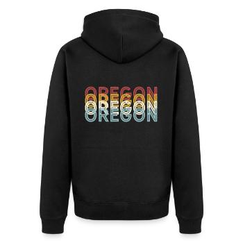 US 70er Retro State Vintage Oregon - Unisex Premium Bio Zip Hoodie - Schwarz - Hinten - Nico (187cm)