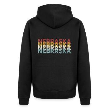 US 70er Retro State Vintage Nebraska - Unisex Premium Bio Zip Hoodie - Schwarz - Hinten - Nico (187cm)