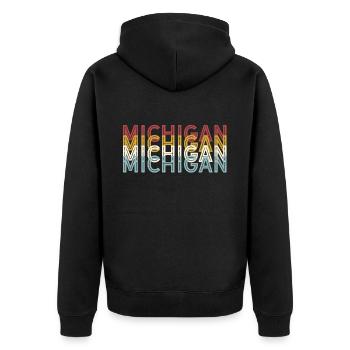 US 70er Retro State Vintage Michigan - Unisex Premium Bio Zip Hoodie - Schwarz - Hinten - Nico (187cm)