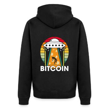 Bitcoin Alien - Unisex Premium Bio Zip Hoodie - Schwarz - Hinten - Nico (187cm)