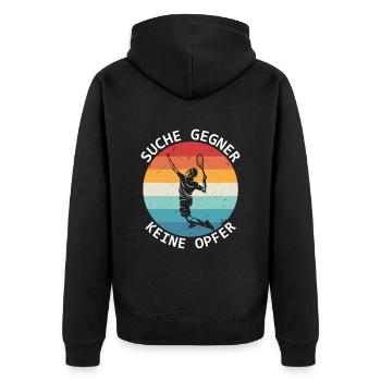 Tennis Suche Gegner Keine Opfer Tennisspieler - Unisex Premium Bio Zip Hoodie - Schwarz - Hinten - Nico (187cm)