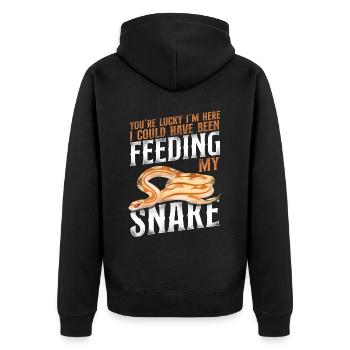 Snake Serpent Vintage YouRe Lucky - Unisex Premium Bio Zip Hoodie - Schwarz - Hinten - Nico (187cm)