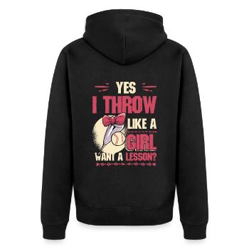 Ja Ich werfe wie ein Mädchen, will Eine Lektion - Unisex Premium Bio Zip Hoodie - Schwarz - Hinten - Nico (187cm)