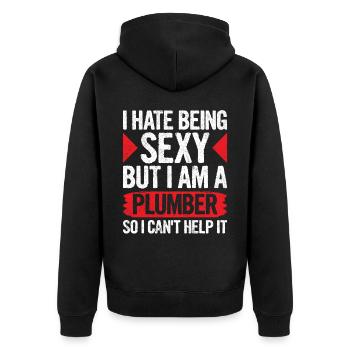I Hate Being Sexy But I Am A Plumber - Unisex Premium Bio Zip Hoodie - Schwarz - Hinten - Nico (187cm)