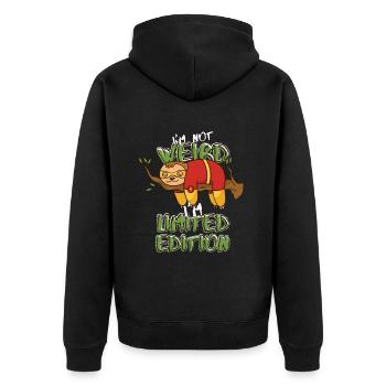Cooles Cartoon Faultier - Limited Edition - Spruch - Unisex Premium Bio Zip Hoodie - Schwarz - Hinten - Nico (187cm)