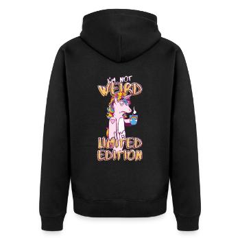 Cartoon Unicorn with Coffee Cup - Limited Edition - Unisex Premium Organic Zip Hoodie - black - Back - Nico (187cm)