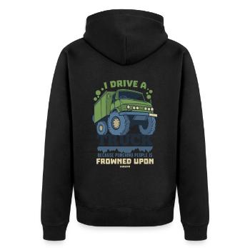 I Drive A Truck Because Punching People Is Frowned - Unisex Premium Bio Zip Hoodie - Schwarz - Hinten - Nico (187cm)