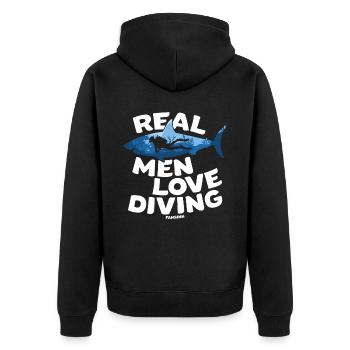 Real Men Love Diving - Unisex Premium Organic Zip Hoodie - black - Back - Nico (187cm)