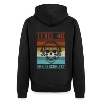46. Geburtstag Gamer Level 46 Jahre - Unisex Premium Bio Zip Hoodie - Schwarz - Hinten - Nico (187cm)