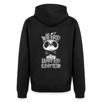 Genervter Cartoon Panda - Limited Edition - Spruch - Unisex Premium Bio Zip Hoodie - Schwarz - Hinten - Nico (187cm)
