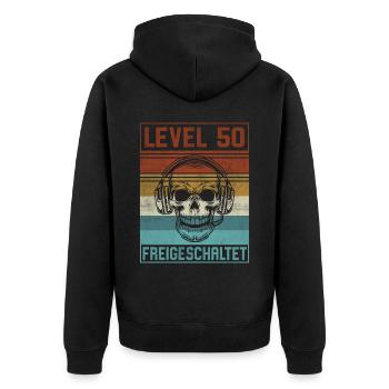 50. Geburtstag Gamer Level 50 Jahre - Unisex Premium Bio Zip Hoodie - Schwarz - Hinten - Nico (187cm)