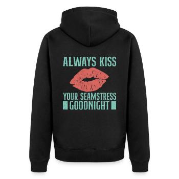 Always Kiss Your Seamstress Goodnight - Unisex Premium Organic Zip Hoodie - black - Back - Nico (187cm)