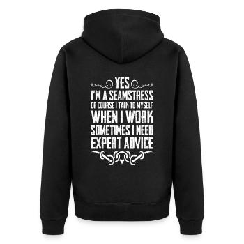 Yes I am Seamstress - Unisex Premium Bio Zip Hoodie - Schwarz - Hinten - Nico (187cm)
