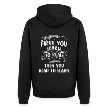 Teacher - Unisex Premium Organic Zip Hoodie - black - Back - Nico (187cm)