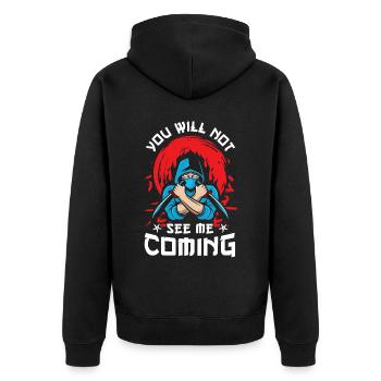 Ninja Tshirt Kinder Herren Ninjutsu - Unisex Premium Bio Zip Hoodie - Schwarz - Hinten - Nico (187cm)