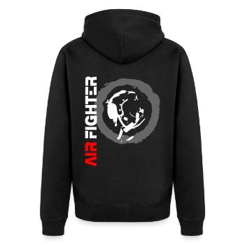 2reborn AIR FIGHTER TOP FLIGHT Pilot 2 - Unisex Premium Bio Zip Hoodie - Schwarz - Hinten - Nico (187cm)