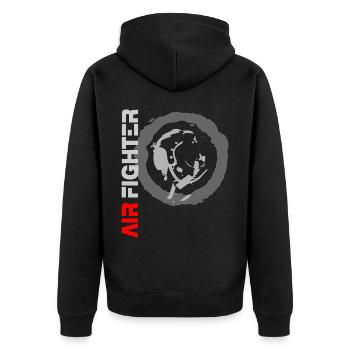 2reborn AIR FIGHTER TOP FLIGHT Pilot 1 - Unisex Premium Bio Zip Hoodie - Schwarz - Hinten - Nico (187cm)