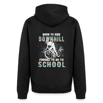 To Downhill Born to School Forced MTB - Unisex Premium Organic Zip Hoodie - black - Back - Nico (187cm)