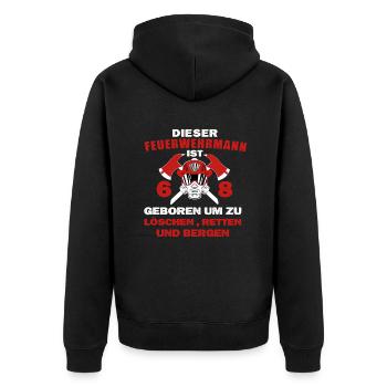 Feuerwehrmann Feuerwehr 68 Geburtstag Spruch - Unisex Premium Bio Zip Hoodie - Schwarz - Hinten - Nico (187cm)