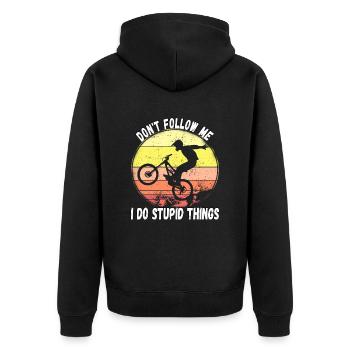 Ne me suivez pas, je fais des choses stupides en VTT - Veste à capuche bio Premium Unisexe - noir - Dos - Nico (187cm)