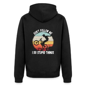 Ne me suivez pas, je fais des choses stupides en VTT - Veste à capuche bio Premium Unisexe - noir - Dos - Nico (187cm)
