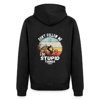 Ne me suivez pas, je fais des choses stupides en VTT - Veste à capuche bio Premium Unisexe - noir - Dos - Nico (187cm)