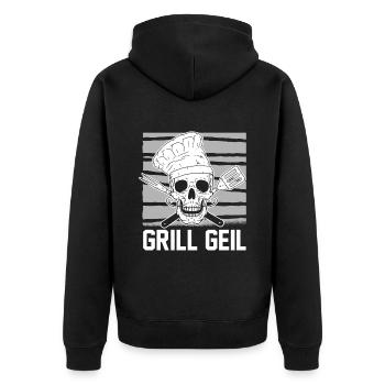 Grillen Grillmeister BBQ - Unisex Premium Bio Zip Hoodie - Schwarz - Hinten - Nico (187cm)