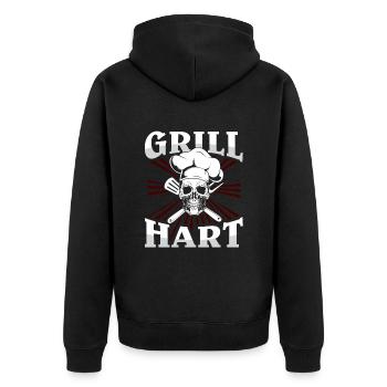 Grillen Grillmeister BBQ - Unisex Premium Bio Zip Hoodie - Schwarz - Hinten - Nico (187cm)
