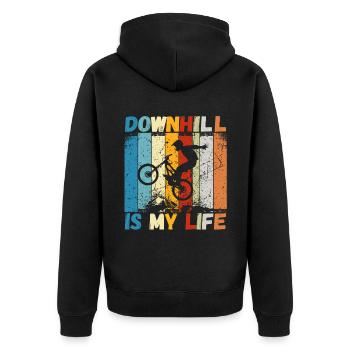 Downhill is My Life VTT RetroVintage - Veste à capuche bio Premium Unisexe - noir - Dos - Nico (187cm)