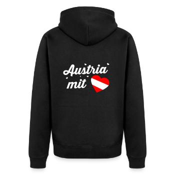 Österreich Flagge Wien Tirol Steiermark Austria - Unisex Premium Bio Zip Hoodie - Schwarz - Hinten - Nico (187cm)