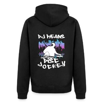 DJ Geschenk Musik Discjockey Disco Techno Rave - Unisex Premium Bio Zip Hoodie - Schwarz - Hinten - Nico (187cm)
