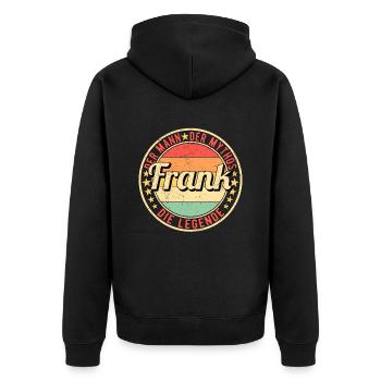 Frank Der Mann Der Mythos Die Legende - Unisex Premium Bio Zip Hoodie - Schwarz - Hinten - Nico (187cm)