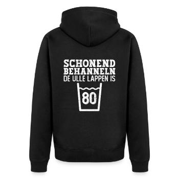 80 Geburtstag Plattdeutsch Lustig Norddeutsch - Unisex Premium Bio Zip Hoodie - Schwarz - Hinten - Nico (187cm)